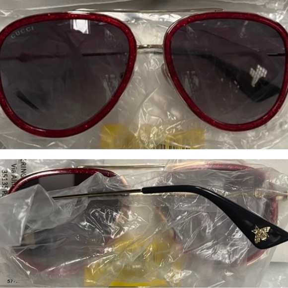 GUCCI RED GLITTER URBAN AVIATOR SUNGLASSES - Picture 11 of 16